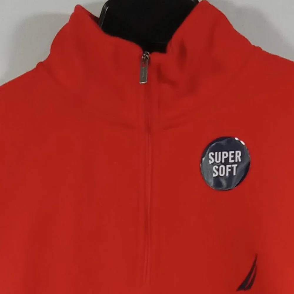 Nautica 1/4 Zip Front Fleece Sweater Sunrise Red Size Medium NWT - Picture 2 of 9